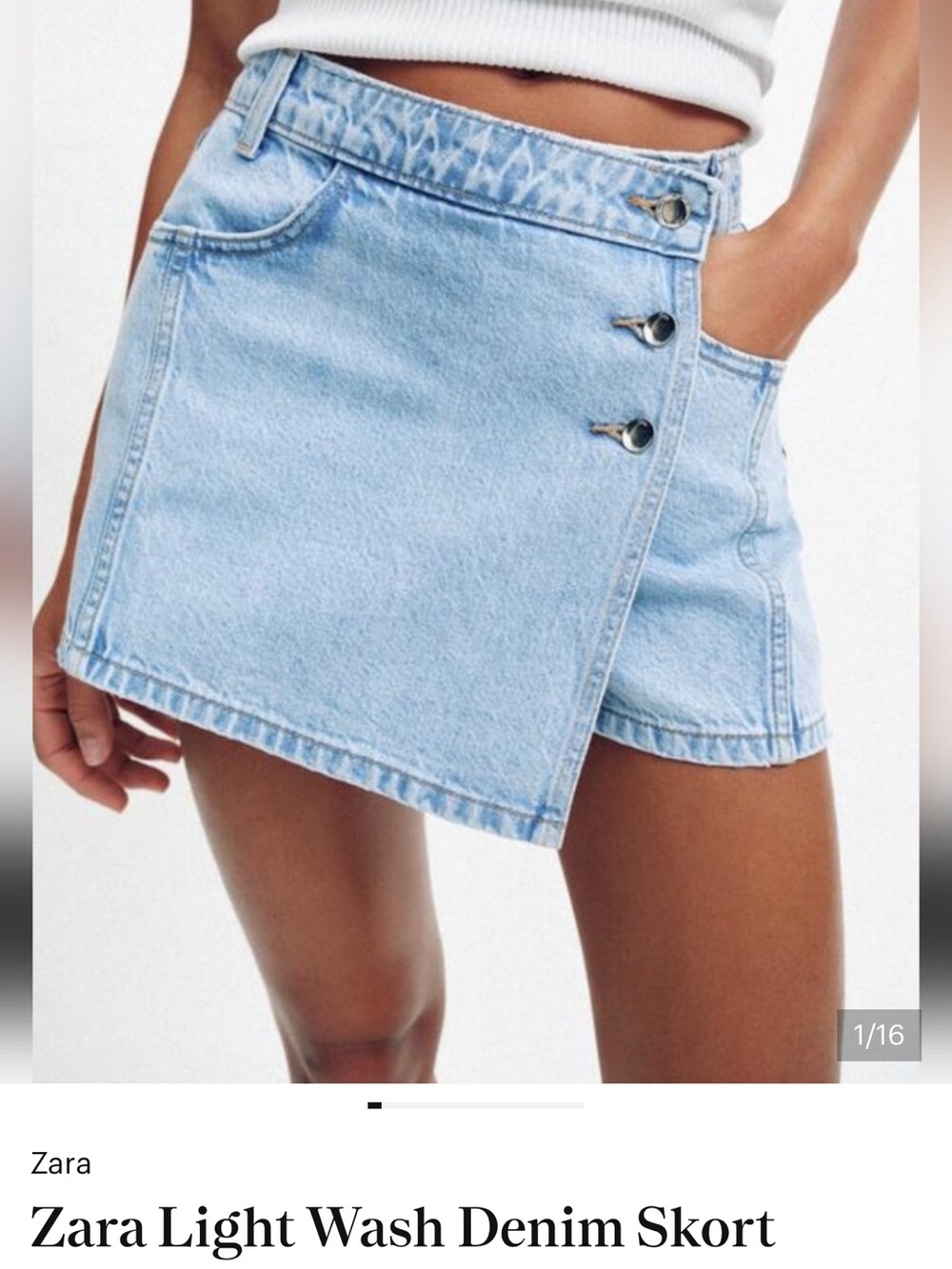 Zara Light Wash Denim Wrap Skort - Light Blue